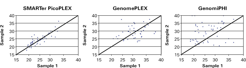 Comparison qPCR charts between amplification products